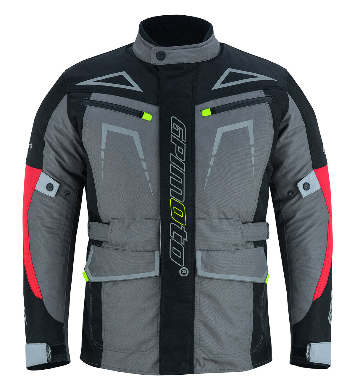 Men’s All-Season High Premium Quality Soft Adjustable Motorcycle Jacket – 6 Pockets, Grey/Black-