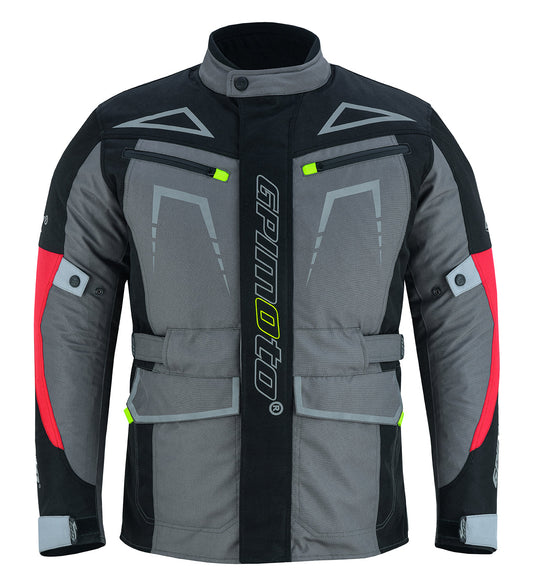 Men’s All-Season High Premium Quality Soft Adjustable Motorcycle Jacket – 6 Pockets, Grey/Black-