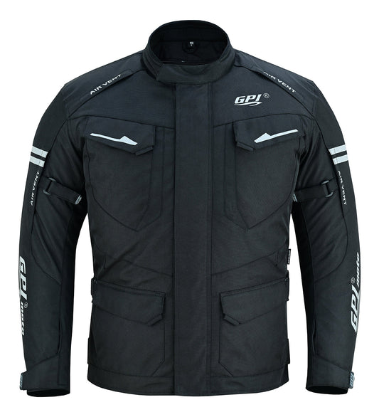 Men’s All-Season High Premium Quality Waterproof Motorcycle Jacket with Removable Armor – Full Black-
