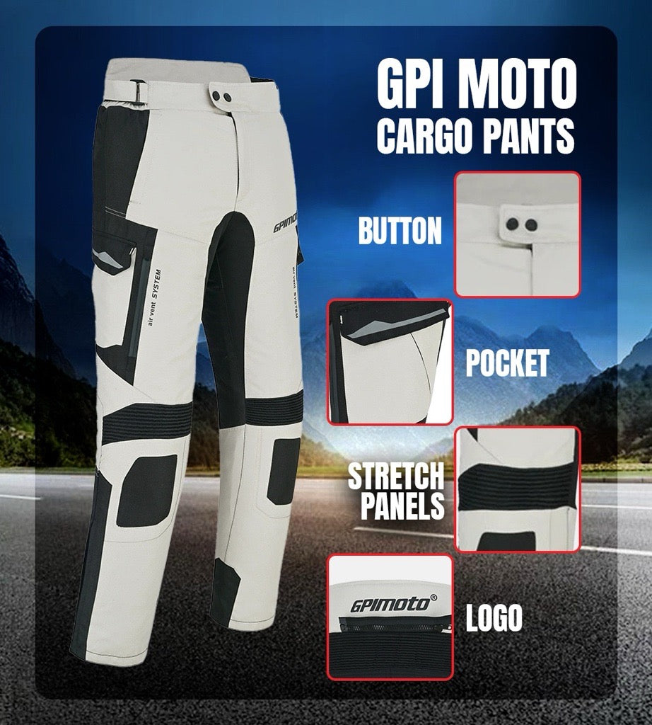 GPI MOTO Motorcycle Cargo Pants for Men Regular Fit Riding Pants with CE Armors.