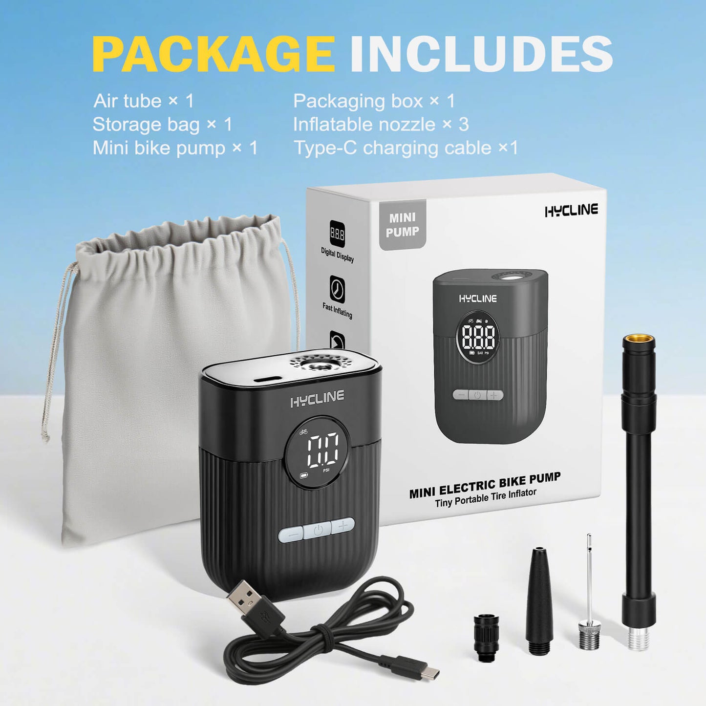 [On Clearance!] Hycline E-Mini Bike Pump
