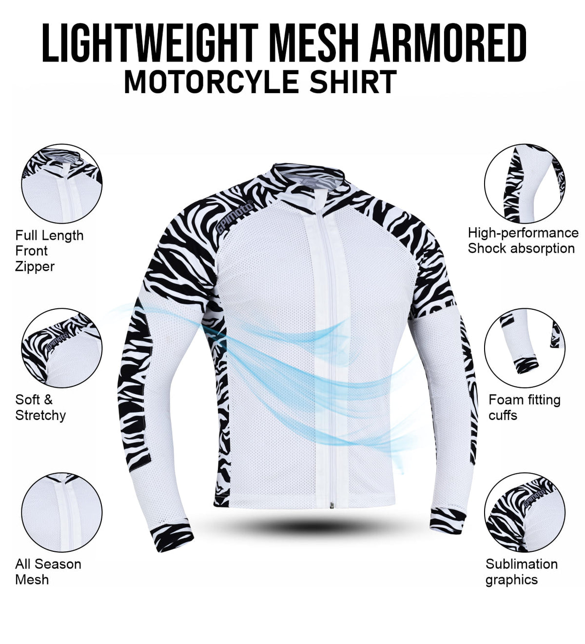 Men's Mesh White Motorcycle Shirt | CE Level 2 Certified Protection-