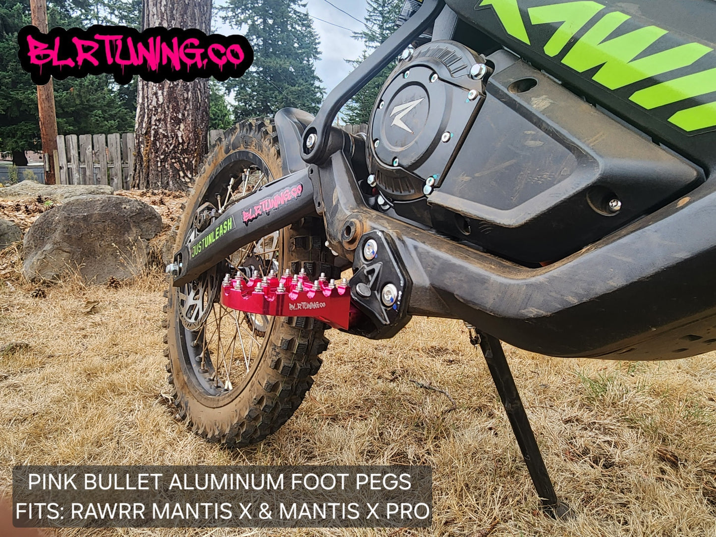 FOOT PEGS FOR RAWRR MANTIS X AND MANTIS X PRO BILLET ALUMINUM WITH STAINLESS STEEL TEETH BY BLR TUNING