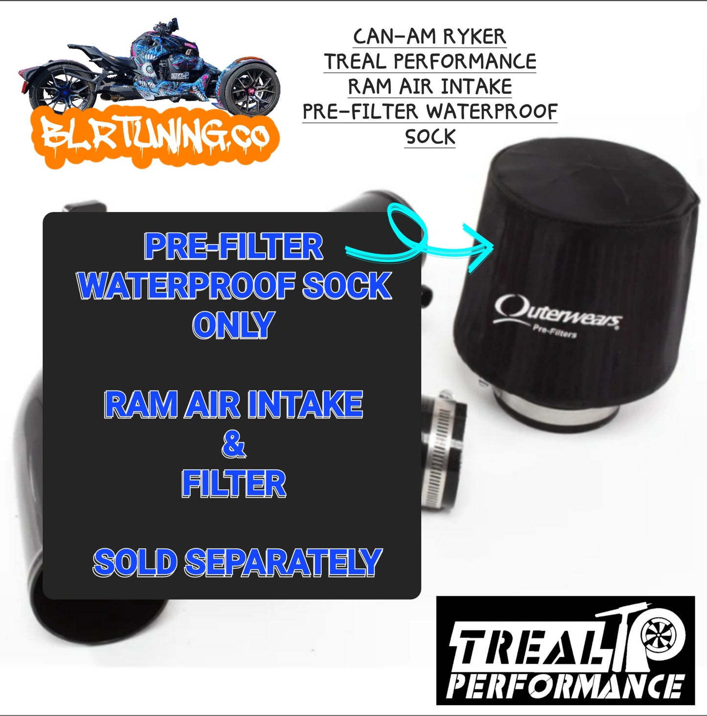 CAN-AM RYKER PRE-FILTER WATERPROOF SOCK FOR TREAL PERFORMANCE RAM AIR INTAKE