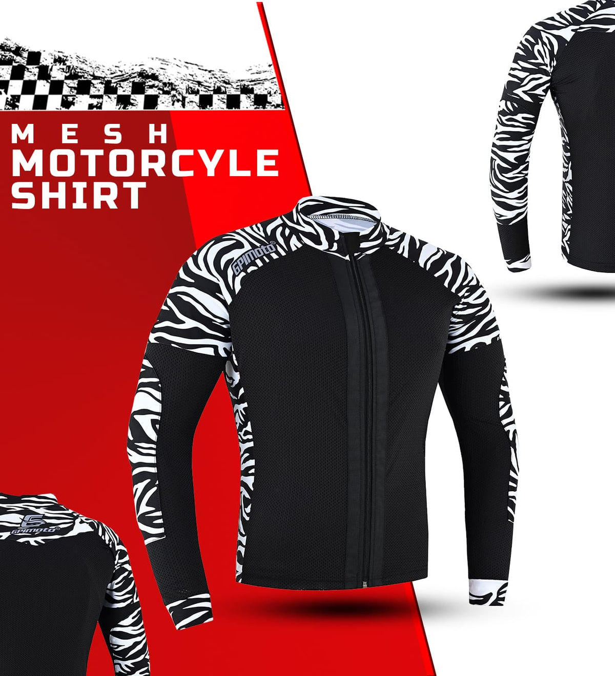 Men's Mesh Black &  White Motorcycle Shirt | CE Level 2 Certified Protection-