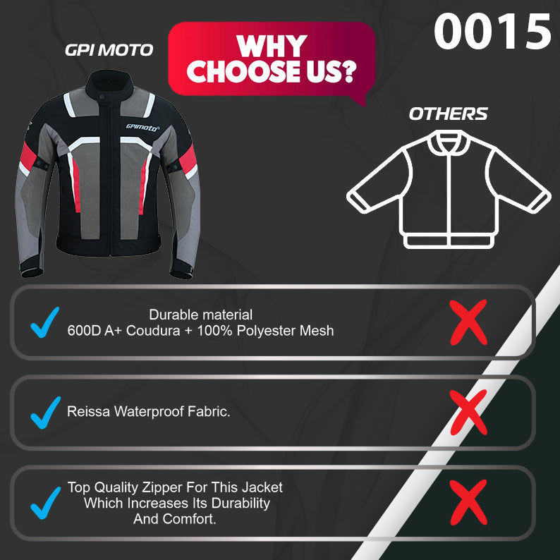 Men’s High Premium Quality Summer 4 Pockets Waterproof Motorcycle Black/Red/Grey Jacket-