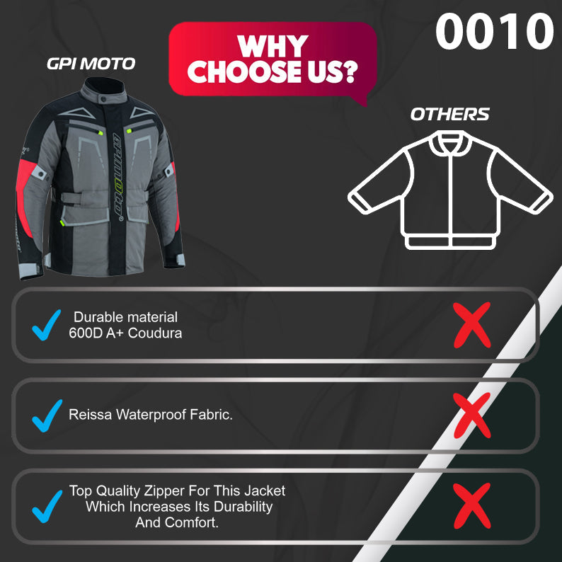 Men’s All-Season High Premium Quality Soft Adjustable Motorcycle Jacket – 6 Pockets, Grey/Black-