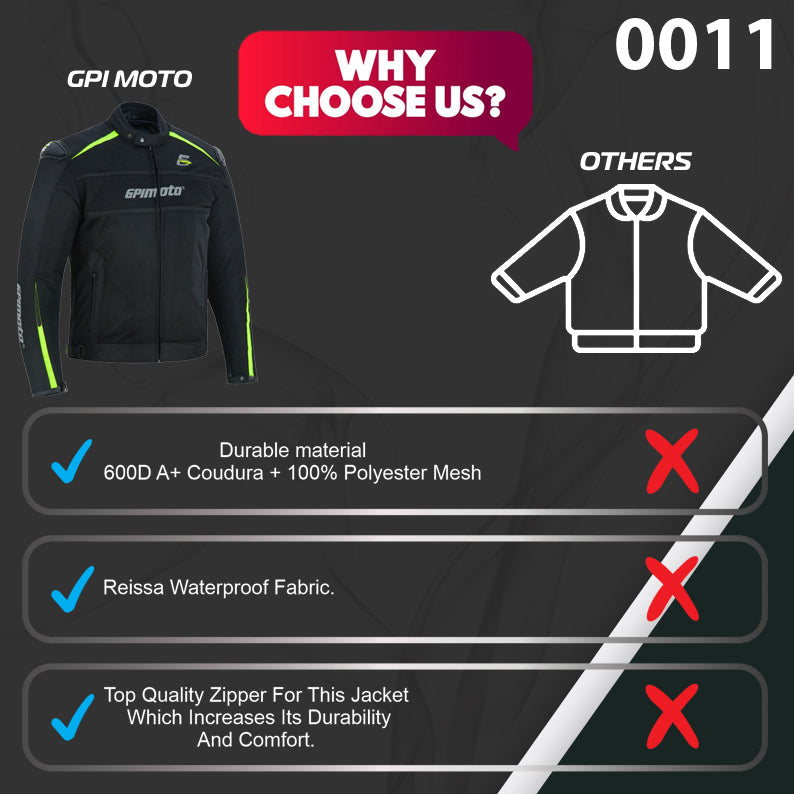 Men’s High Premium Quality Summer 4 Pockets Waterproof Motorcycle Black/Fluorescent Jacket