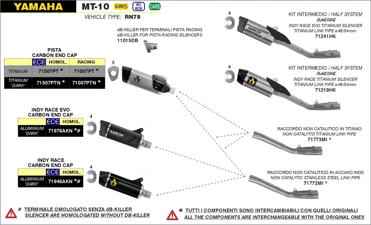 IN STOCK 71773MI  Arrow Non Catalyzed Link Pipe, Titanium for Yamaha MT-10 2022-2025