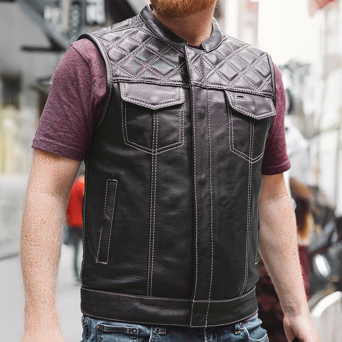 Downside Men's Motorcycle Leather Vest