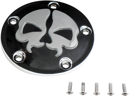 Drag Specialties Points Cover - Black with Chrome Skull Finish for Twin Cam 78040B