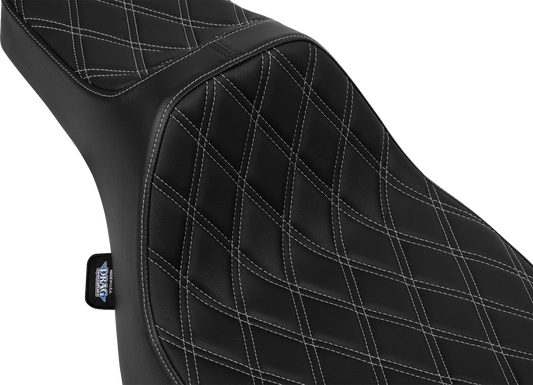 DRAG SPECIALTIES SEATS, DRAG SPECIALTIES SEATS Predator III Extended Reach Seat for FLT/FLH 2023-2025, Silver Double Diamond Stitch, Part #4706C