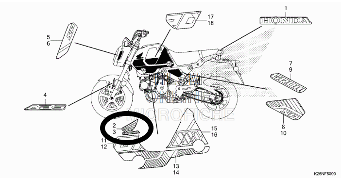 OEM Honda Grom Wing Stickers (2022+) – Left & Right | Black