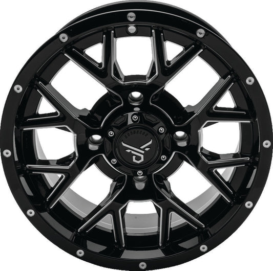 QuadBoss, QuadBoss Barbwire 14x7 - 4+3 - 4/156 Milled Aluminum Wheel with Black Center Caps
