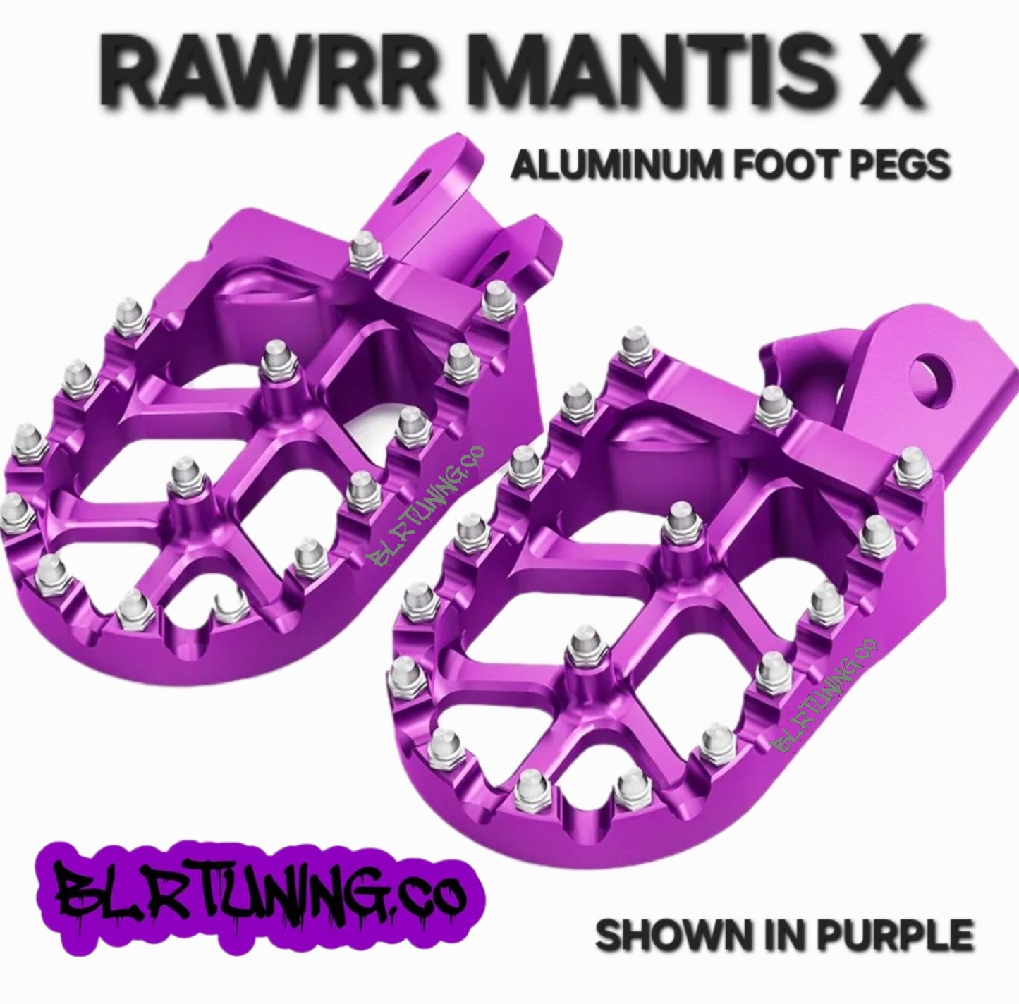 FOOT PEGS FOR RAWRR MANTIS X BILLET ALUMINUM WITH STAINLESS STEEL TEETH BY BLR TUNING