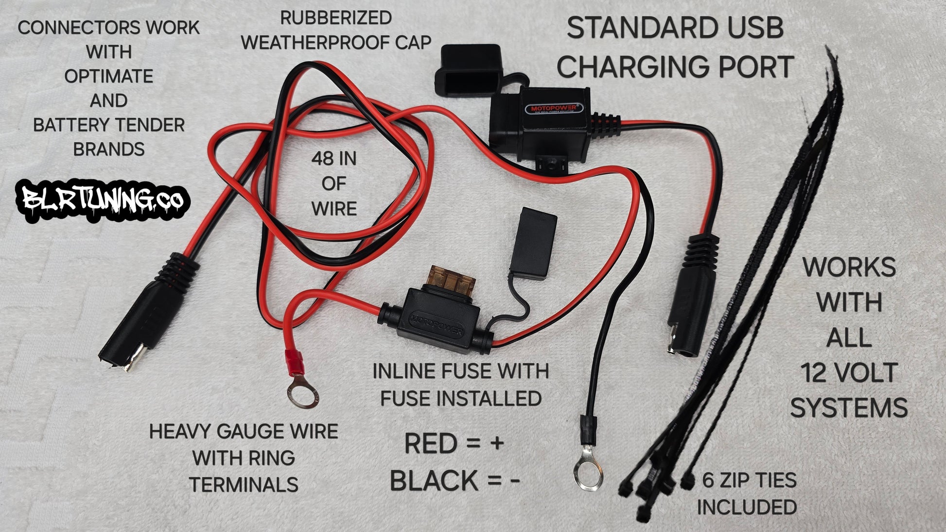 MOTOPOWER 12 VOLT STANDARD USB CHARGING SYSTEM FOR MOTORCYCLES