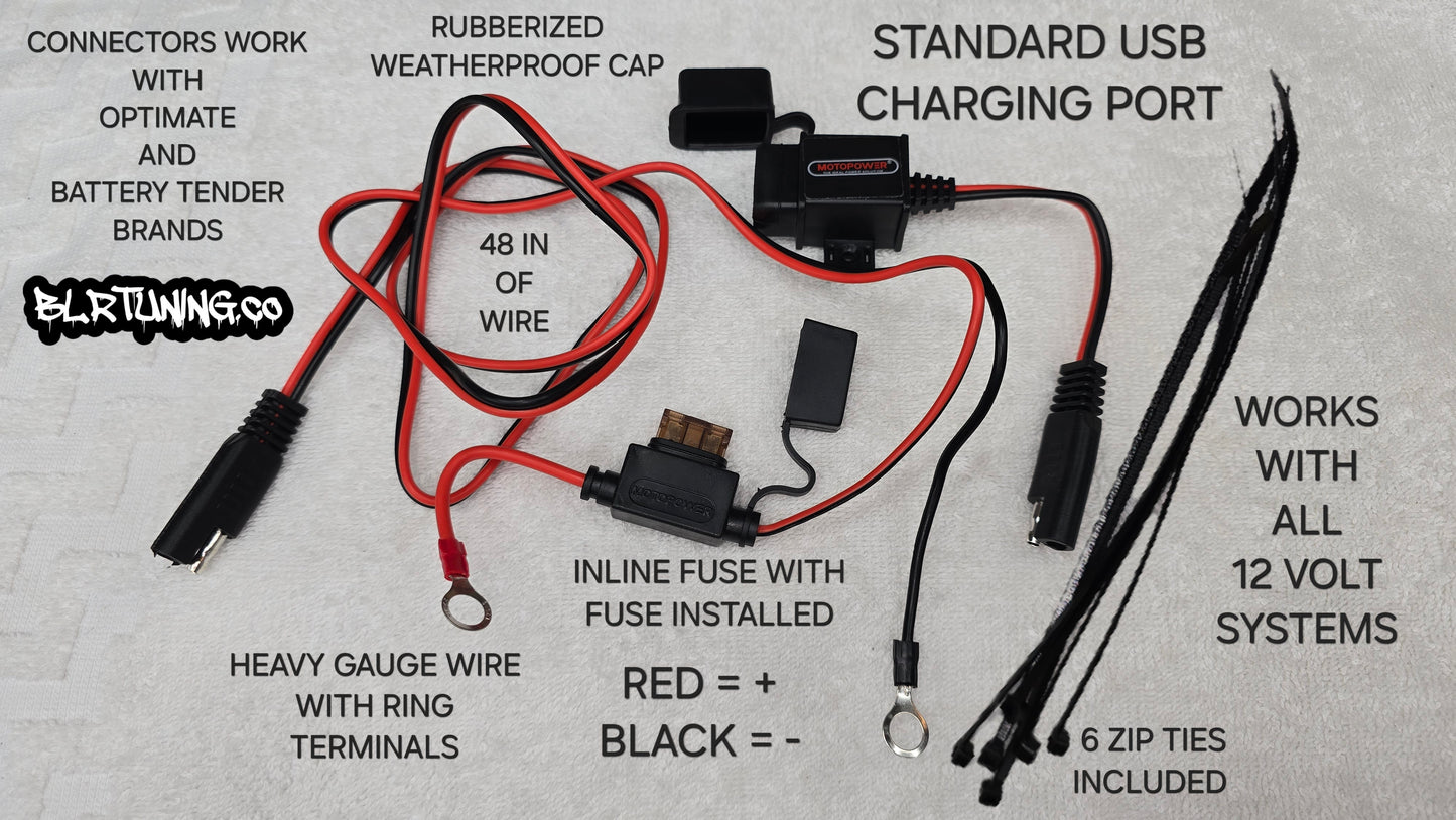 MOTOPOWER 12 VOLT STANDARD USB CHARGING SYSTEM FOR MOTORCYCLES WEATHERPROOF