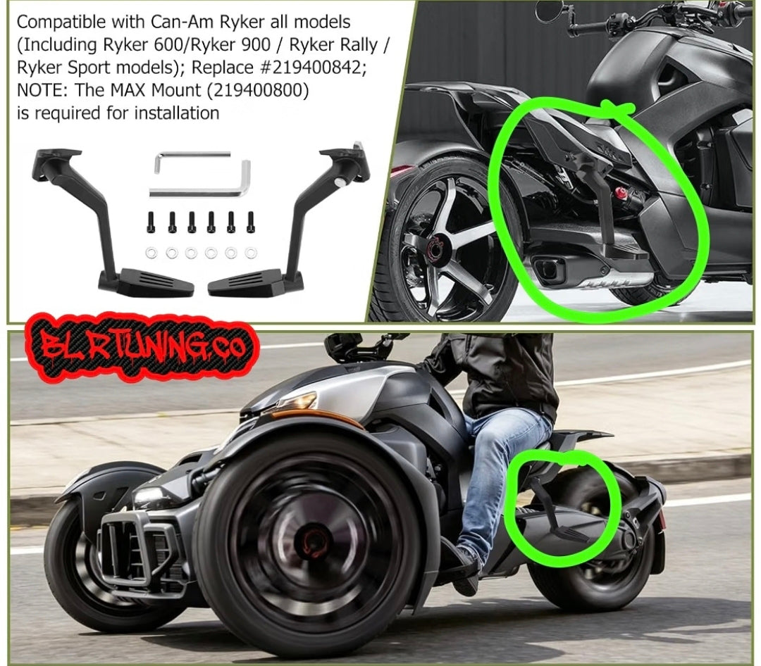 CAN-AM RYKER REAR ADJUSTABLE PASSENGER ADJUSTABLE FOOT PEGS WORKS WITH MAX MOUNT