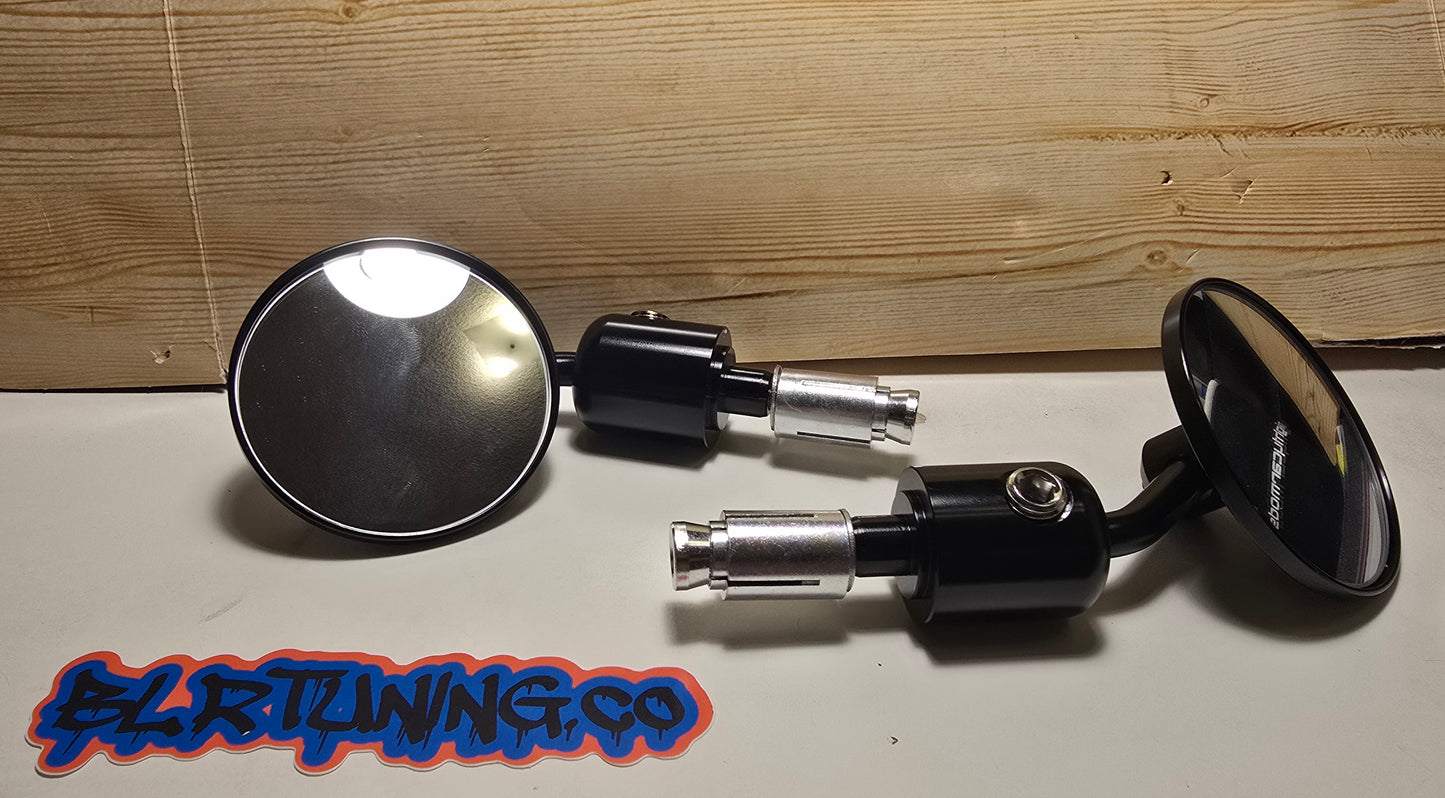 ROUND BAR END MIRRORS SOLID MOUNT NON FOLDING UNIVERSAL FOR 7/8 OPEN END MOTORCYCLE HANDLEBARS