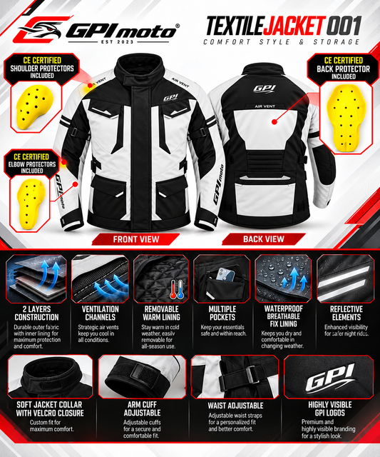 Men’s All-Season 7 Pockets Waterproof High Premium Quality Motorcycle Jacket – Beach/Black-