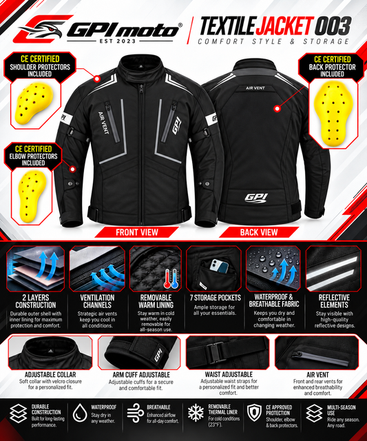 Men’s All-Season High Premium Quality Soft Adjustable Motorcycle Jacket with 4 Pockets – Black-