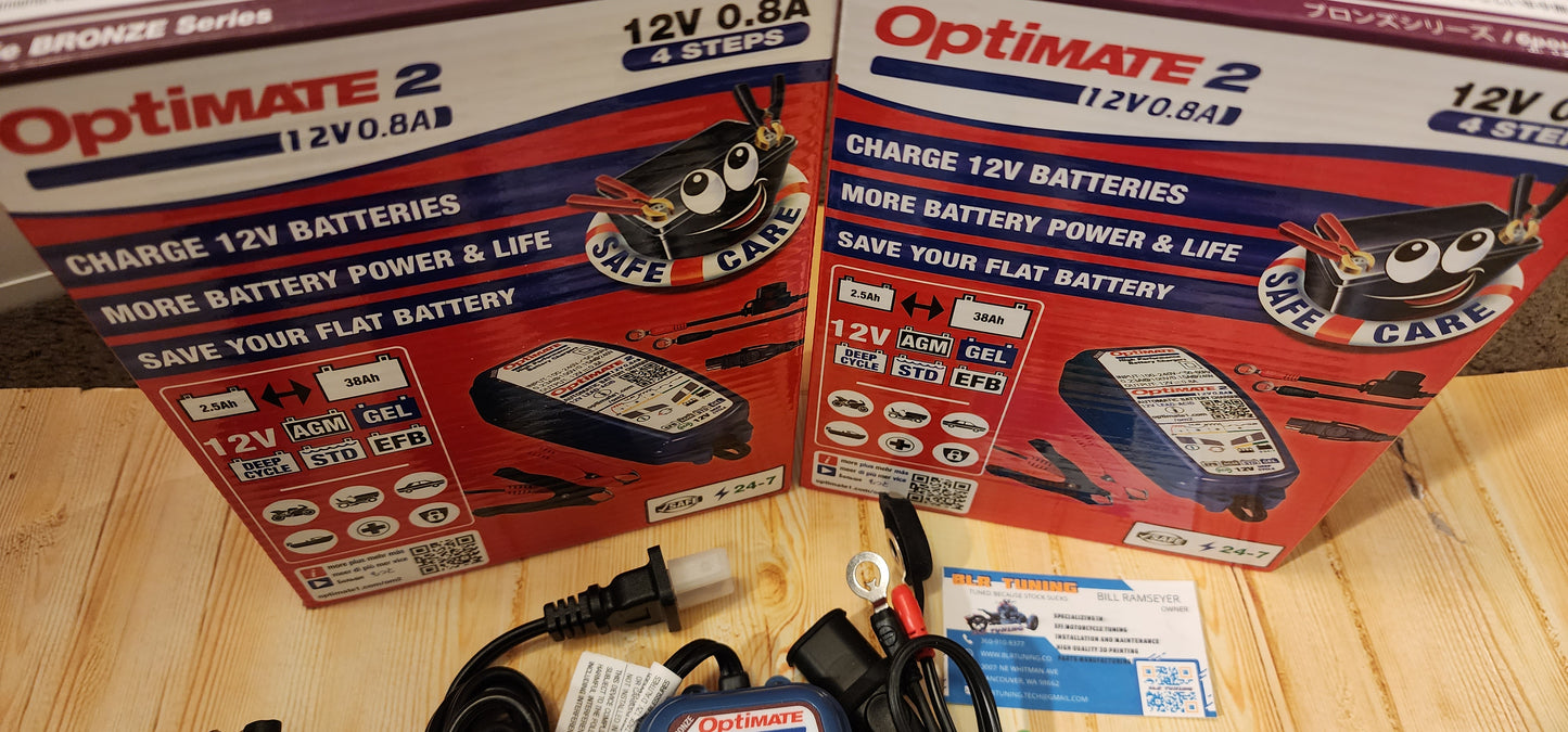 OPTIMATE BATTERY TENDER FOR ALL STANDARD 12 VOLT MOTORCYCLE BATTERIES