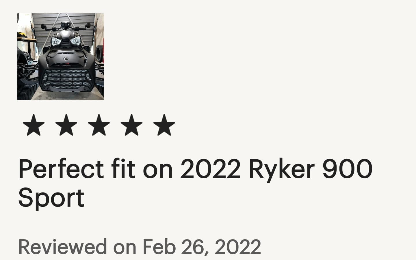 5 star review works perfect on can-am ryker 2022 900 sport model